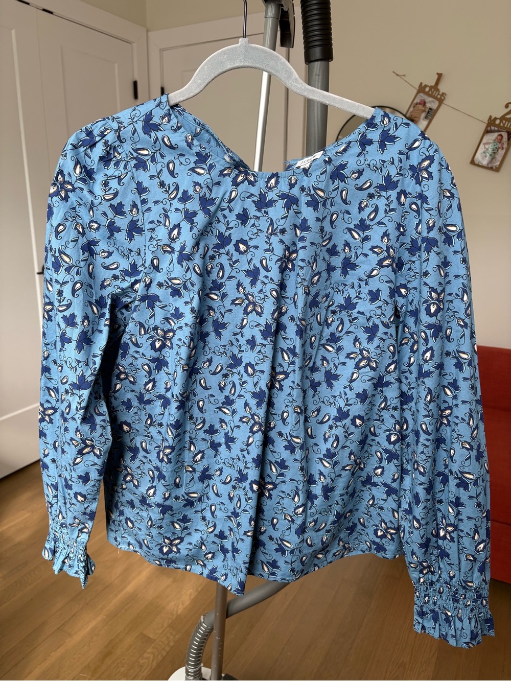 J. Crew Light Blue Floral Button-Back Blouse